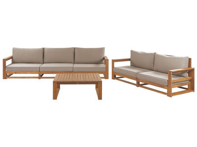 Wyld And Coco Everwood 5-Seater Outdoor Acacia Sofa Set With Coffee Table And Taupe Cushions, Light Brown - image 1
