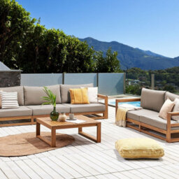 Wyld And Coco Everwood 5-Seater Outdoor Acacia Sofa Set With Coffee Table And Taupe Cushions, Light Brown - thumbnail 2