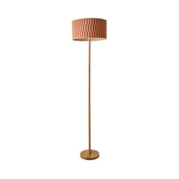 Valuelights Heather Light Wood Floor Lamp With Orange Checkerboard Bamboo Shade And Bulb - thumbnail 8