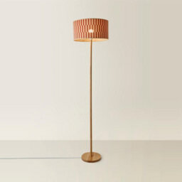 Valuelights Heather Light Wood Floor Lamp With Orange Checkerboard Bamboo Shade And Bulb - thumbnail 4