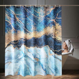 Neel Blue Shower Curtain Fabric Bathroom Curtain With 12 Curtain Hook Water-Resistant Bath Curtain 180 X 180Cm - thumbnail 9