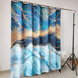 Neel Blue Shower Curtain Fabric Bathroom Curtain With 12 Curtain Hook Water-Resistant Bath Curtain 180 X 180Cm - thumbnail 8