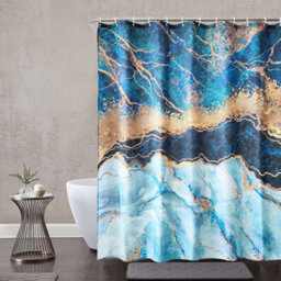Neel Blue Shower Curtain Fabric Bathroom Curtain With 12 Curtain Hook Water-Resistant Bath Curtain 180 X 180Cm - thumbnail 1