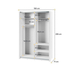 Arte Maxi 03 Sliding Door Wardrobe In White - 1700mm X 2350mm X 710mm - Sleek Storage Solution With Mirrored Door - thumbnail 4