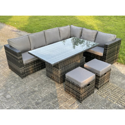 Fimous Dark Mixed Grey Rattan Garden Furniture Corner Sofa Set Adjustable Dining Or Coffee Table Corner Group 8 Seats - image 1