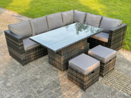 Fimous Dark Mixed Grey Rattan Garden Furniture Corner Sofa Set Adjustable Dining Or Coffee Table Corner Group 8 Seats - thumbnail 3