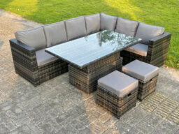 Fimous Dark Mixed Grey Rattan Garden Furniture Corner Sofa Set Adjustable Dining Or Coffee Table Corner Group 8 Seats - thumbnail 2