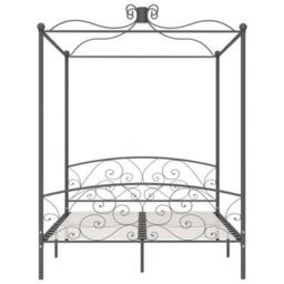 Berkfield Canopy Bed Frame Grey Metal 180X200 Cm 6Ft Super King - thumbnail 3