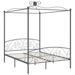Berkfield Canopy Bed Frame Grey Metal 180X200 Cm 6Ft Super King - thumbnail 2