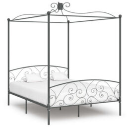 Berkfield Canopy Bed Frame Grey Metal 180X200 Cm 6Ft Super King - thumbnail 1
