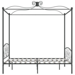 Berkfield Canopy Bed Frame Grey Metal 180X200 Cm 6Ft Super King - thumbnail 4