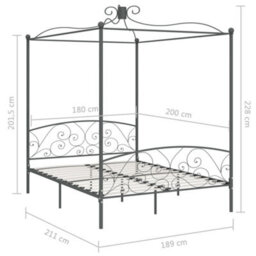 Berkfield Canopy Bed Frame Grey Metal 180X200 Cm 6Ft Super King - thumbnail 6