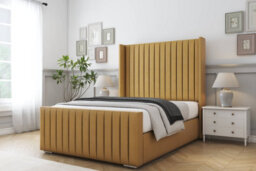 "Sloomy Marlborough Mustard Plush Bed Frame With 50""  Upholstered Wingback Headboard 4'6 Double" - thumbnail 2