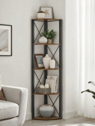 LEDREM 5-Tier Corner Shelf, Storage Shelving, Versatile For Plants Books, For Living Room Bedroom Office, Industrial - thumbnail 2