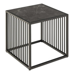 Wyld Haus Porto Black Metal Side Table With Stone-Effect Top 400mm Square - thumbnail 3