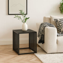 Wyld Haus Porto Black Metal Side Table With Stone-Effect Top 400mm Square - thumbnail 1