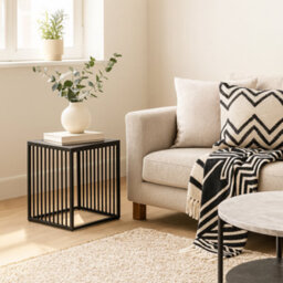 Wyld Haus Porto Black Metal Side Table With Stone-Effect Top 400mm Square - thumbnail 2