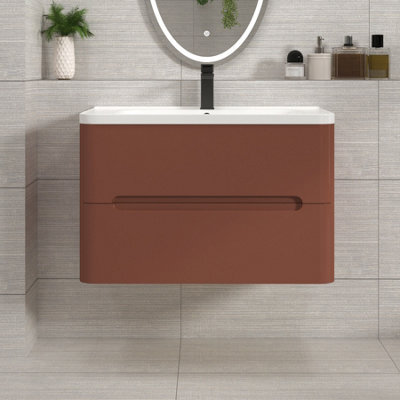 Royal Bathrooms Venice 800mm Terracotta Clay Wall Hung Bathroom Vanity Unit 2 Drawer With Ceramic Basin - 1 Tap Hole Basin - image 1