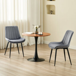 Longtoo Set Of 2 Dining Chairs With Velvet Upholstered Seat & Backrest,stable Metal Legs,modern Stripe Design,dark Grey