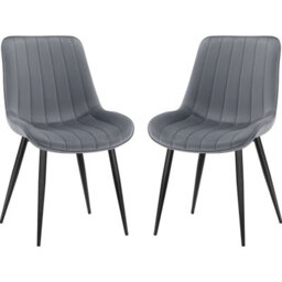 Longtoo Set Of 2 Dining Chairs With Velvet Upholstered Seat & Backrest,stable Metal Legs,modern Stripe Design,dark Grey - thumbnail 2