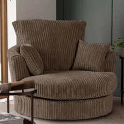 SquareBoxx Lennox Swivel Chair Cofee Jumbo Cord - thumbnail 1