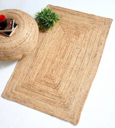 Second Nature Online Dhaka Rustic Area Rug Hand Woven Mat With Natural Fibre Indian Jute Flat Pile - Large Medium Small & Runner Neutral Floor Covering - thumbnail 5