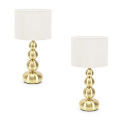 Valuelights Marissa Pair - Gold Stacked Ball Bedside Light Table Lamp With Drum Shade - Led Bulbs Included