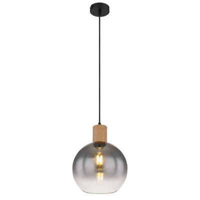 Luminosa Lighting Luminosa Moitas Dome Pendant Ceiling Light Matt Black Smoke Glass Shade 1X E27 - image 1