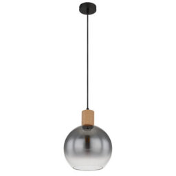 Luminosa Lighting Luminosa Moitas Dome Pendant Ceiling Light Matt Black Smoke Glass Shade 1X E27 - thumbnail 2