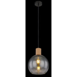 Luminosa Lighting Luminosa Moitas Dome Pendant Ceiling Light Matt Black Smoke Glass Shade 1X E27 - thumbnail 4