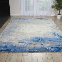 Twilight Blue Funky Luxurious Modern Easy To Clean Abstract Viscose Wool Rug For Living Room, Bedroom - 259Cm X 351Cm - thumbnail 1