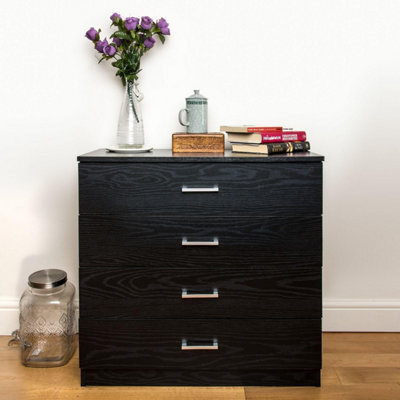 Home Treats Black Chest Of 4 Drawers Anti Bowing  Support 75 X 72 X 36 Cm - image 1