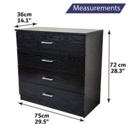 Home Treats Black Chest Of 4 Drawers Anti Bowing  Support 75 X 72 X 36 Cm - thumbnail 2
