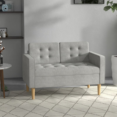 Homcom Compact Loveseat Sofa 2 Seater Sofa With Wood Legs, Light Grey - image 1