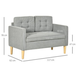 Homcom Compact Loveseat Sofa 2 Seater Sofa With Wood Legs, Light Grey - thumbnail 3