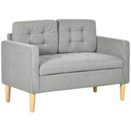 Homcom Compact Loveseat Sofa 2 Seater Sofa With Wood Legs, Light Grey - thumbnail 2