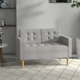Homcom Compact Loveseat Sofa 2 Seater Sofa With Wood Legs, Light Grey - thumbnail 1