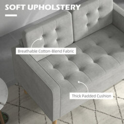 Homcom Compact Loveseat Sofa 2 Seater Sofa With Wood Legs, Light Grey - thumbnail 5