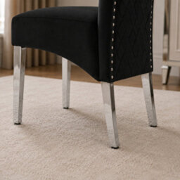 Stratus Interiors Emma Tall Lion Knocker Velvet Dining Chair - Chrome Legs - Button Stud Detailing - Black Crush Velvet - 1 Piece - thumbnail 3