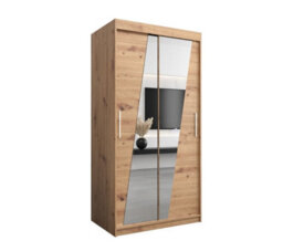 Arte Rhomb Contemporary Mirrored 2 Sliding Door Wardrobe 5 Shelves 2 Rails Oak Artisan Effect (H)2000mm (W)1000mm (D)620mm - thumbnail 1