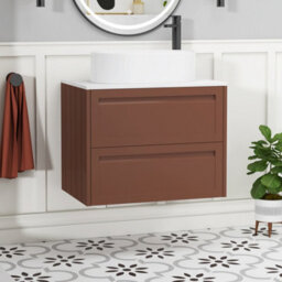 Royal Bathrooms Royal Bathroom Elmore 700mm Terracotta Clay Wall Mounted Countertop Bathroom Vanity Unit 2 Drawer With Peak Basin