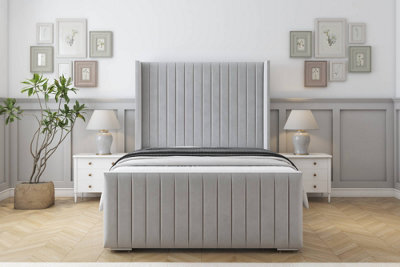 "Sloomy Marlborough Silver Plush Bed Frame With 50""  Upholstered Wingback Headboard 3' Single" - image 1