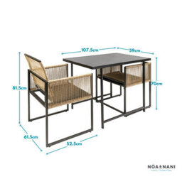 Nöa & Nani Noa & Nani Garden Table With 2 Armchairs In Black & Rattan Jari - thumbnail 7