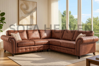 Modern Brown Oakland Chesterfield Faux Leather Corner Sofa 240Cm X 240Cm - High Back Cushions With Buttons On Bottom - image 1