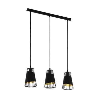Stylish Black And Gold Hanging Pendant Light For Kitchen Island - 3 X 60W E27 - image 1