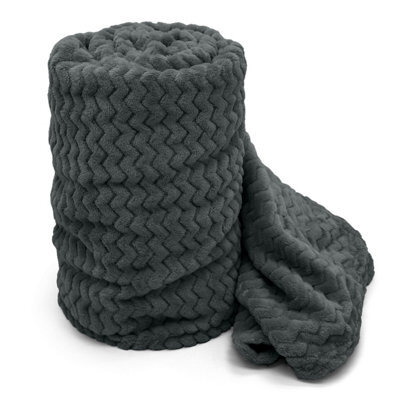 Velosso Cosy Touch Chevron Pattern Faux Mink Throw Blanket - Luxurious Feel, High-Quality Weave For Sofa, Bed - 127Cm X 152Cm - Charcoal
