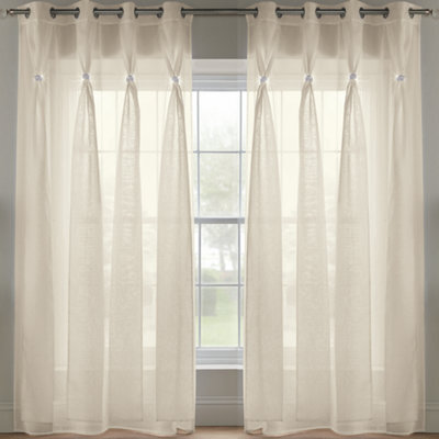 Luxury Living Linen Look Voile Ring Top Curtain Pair 147Cm X 183Cm Cream - image 1