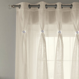 Luxury Living Linen Look Voile Ring Top Curtain Pair 147Cm X 183Cm Cream - thumbnail 2