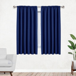 Bedlooms Navy Thermal Insulated Blackout Pencil Pleat Short Window Curtain (Pair) 46 X 54 Inches With Tie Backs Two - thumbnail 1