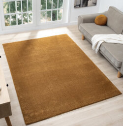 Comfy Washable Low Pile Living Room Area Rug - Anti-Slip Felt Backing Gold 60Cm X 100Cm - thumbnail 1